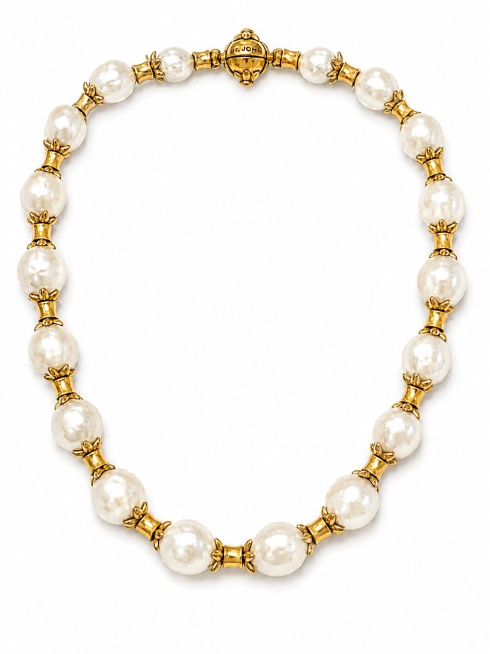 Vintage Signed St. John Baroque Pearl & Gold-Tone Statement Necklace 80-90's VTG